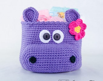 Hippo Crochet Basket - PDF Crochet Pattern - Instant Download - Container Home Decor Basket Box animal