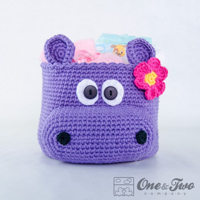 Hippo Crochet Basket PDF Crochet Pattern Instant Download Container Home Decor Basket Box animal image 1