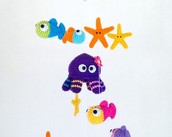 Sea Friends Mobile - PDF Crochet Pattern - Instant Download - Nursery Baby Shower Space Cuddy Stuff Plush