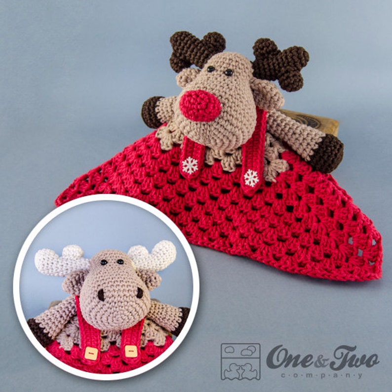 Lovey Crochet Pattern Reindeer Moose PDF Security Blanket Tutorial Digital Download DIY Reindeer & Moose Lovey Dou Dou Baby Toy image 1