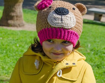 Teddy Bear Hat - PDF Crochet Pattern - 7 sizes ( Newborn to Adult ) - Beanie Hat Baby Child Adult Accessorie