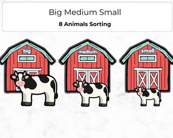 Size Sorting Game, Big Medium Small Animals Matching Activity, Preschool Printable, Farm Animals Learning