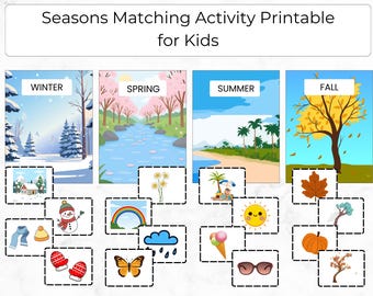 Seasons Matching Activity Printable for Kids, Preschool Learning, Winter Spring Summer Fall Sorting Cards