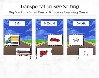 Transportation Size Sorting Worksheet Printable Preschool Learning Busy Book Kids Fine Motor Sorting Game