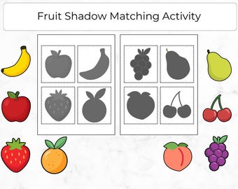 Fruit Shadow Matching Activity, Matching Game for Kids, Cut and Paste, Toddler Learning