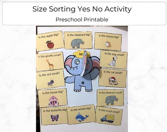 Size Sorting Game, Big or Small Yes No Activity, Preschool Printable, Kids Learning Activity