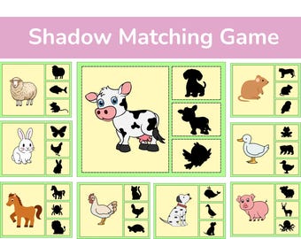 Farm Animals Shadow Matching Clip Cards Printable, Toddler Activities, Montessori PDF, Fine Motor Skills
