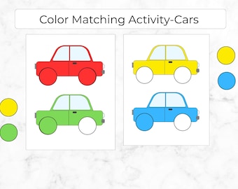 Color Match Activity, Matching Car Game, Preschool Activity, Games for Toddlers