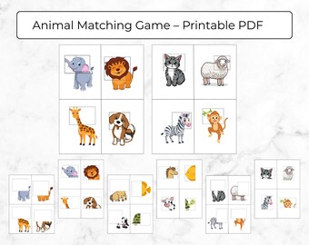 Animal Matching Game, Toddler Matching Activities Printable, Preschool Learning