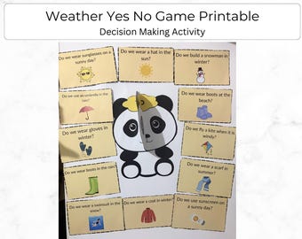 Weather Yes No Activity, Kids Printable, Preschool Sorting Game, Weather Questions