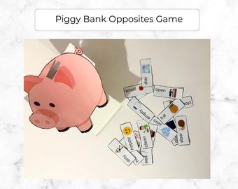Opposite Game, Piggy Bank Activity for Kids, Opposites for Preschool, Antonyms Matching