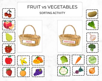 Fruit and Vegetables Sorting Activity, Food Sorting Printable, Fine Motor Skills Kids Game