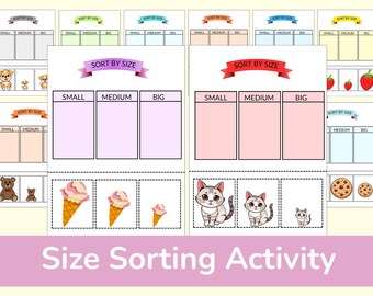 Size Sorting Activity, Sort by Size, Games for Toddlers, Big Medium Small, Preschool Worksheet,