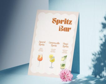 Modelo de cardápio editável para bar de spritz | Placa moderna para coquetéis de verão (Download digital em Canva)