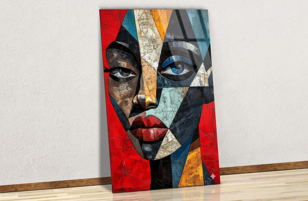 Cubism Woman Portrait Canvas Art, Abstract Geometric Face Wall Decor ...