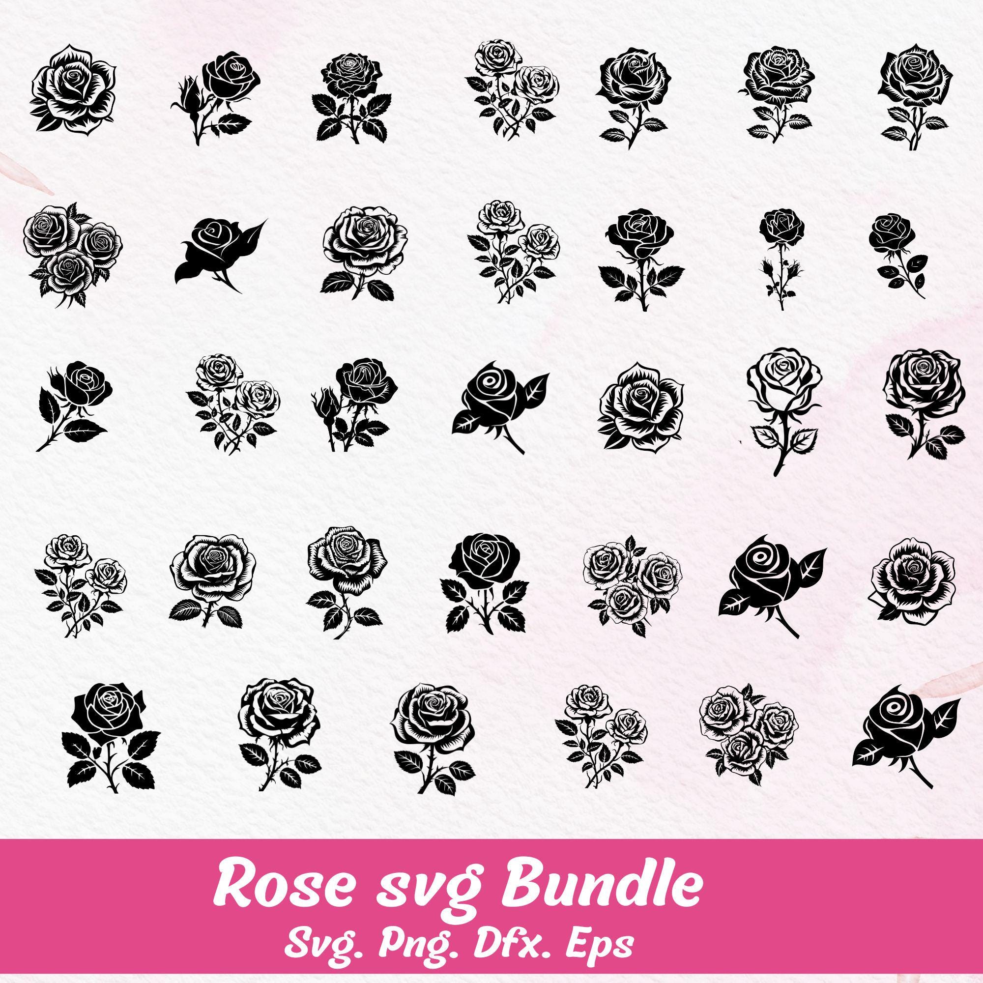 Rose Outline SVG Bundle: Flower Vectors, Cricut Cut File (digital ...