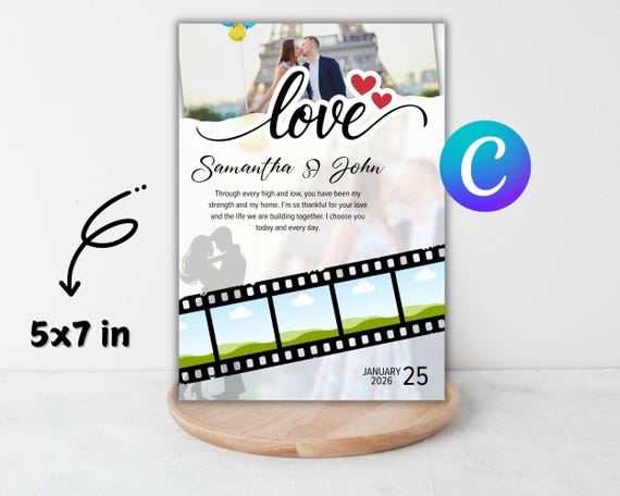 Editable Memorial Display Template | Love Story Photo Collage (5x7 in)
