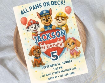 Editable Paw-ty Birthday Invitation Template, Kids Party Invitation,Boys & Girls Bday, Digital Download