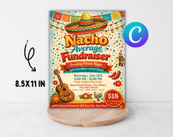 Nacho Average Fundraiser Flyer: Editable Taco Bar Canva Template, Colorful Bright Floral
