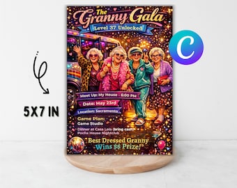 Granny Dress Up Invite Grannies Gone Wild Invitation Template, ANY EVENT, Funny Costume Party, Hilarious Dress-Up Party Theme, 5X7in