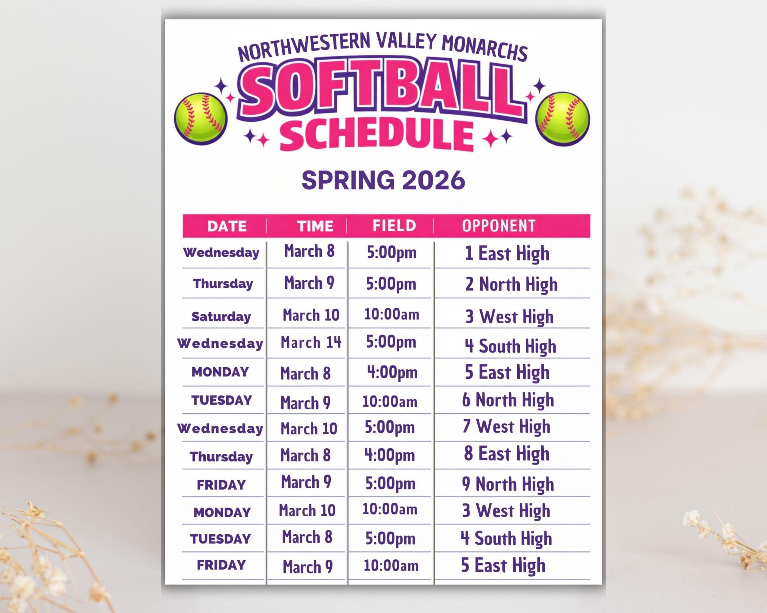 Softball Schedule 2027