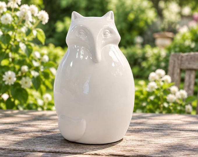 Vintage white glazed abstract ceramic fox 7” x 4.5”