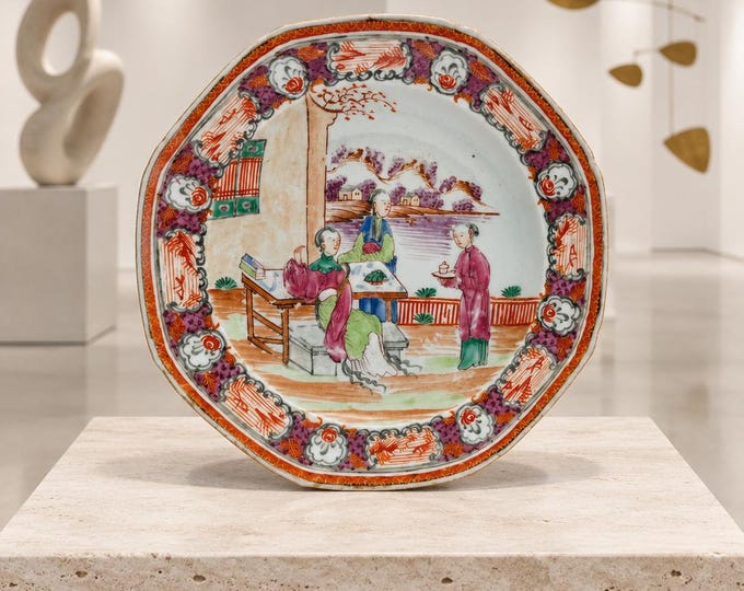 RARE 18th century Chinese famille rose porcelain plate 6.25”