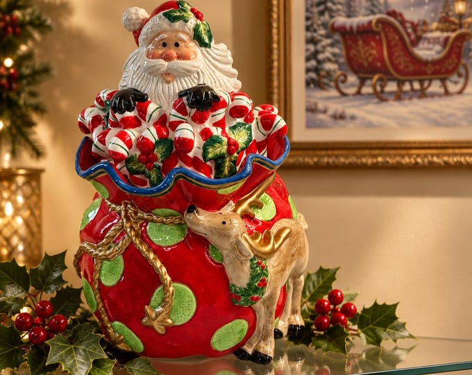 Vintage Fitz and Floyd “Kringle” Santa Claus cookie jar 10.5” x 8”