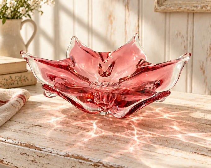 Vintage hand blown pedestal art glass bowl by Joseph Hobpodka for Chribska 4” x 11”