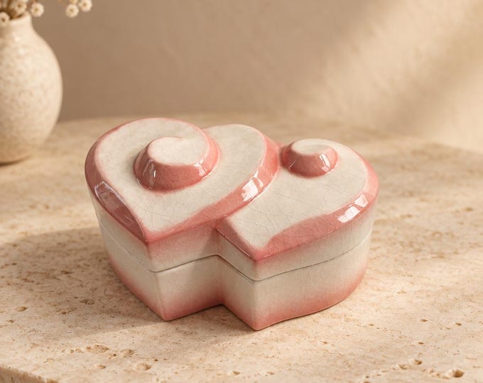 Vintage two-heart ceramic porcelain trinket dish 3” x 6.25”