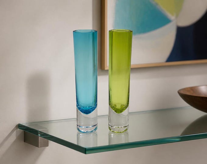 Pair of MCM/contemporary hand blown art glass vases 8”