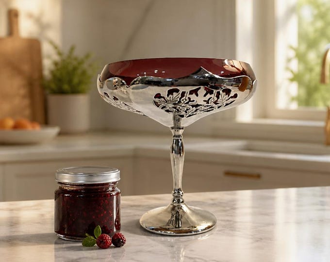 Vintage Farber Brothers Krome Kraft amethyst glass and chrome pedestal compote
