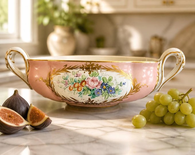Antique “Amoges”  Limoges France hand painted two-handled serving dish