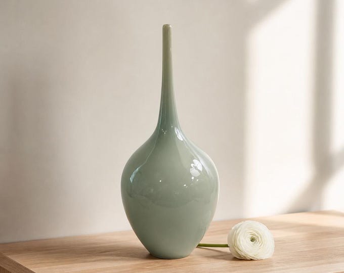 Vintage long neck art glass vase by Arthur Percy 1960’s 14”