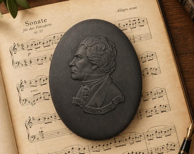 Vintage Wedgwood black basalt commemorative Ludwig Van Beethoven medallion