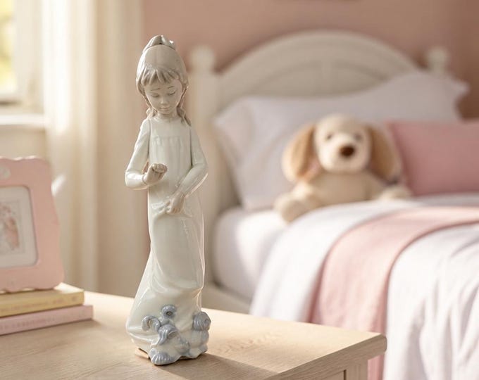 Lladro Nao porcelain figurine girl white nightie dog