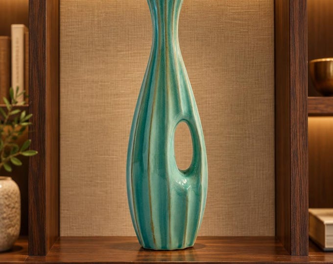 Vintage Mid century tall teal vase 12” x 4.5”