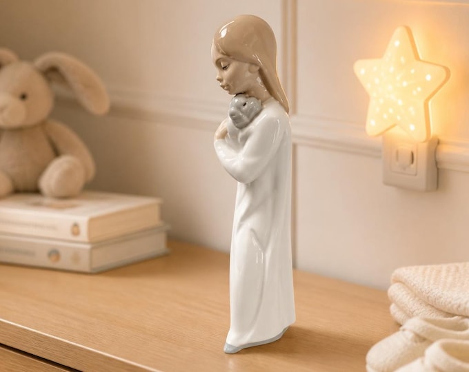 Vintage LLadro Nao figurine of girl in nightgown holding puppy