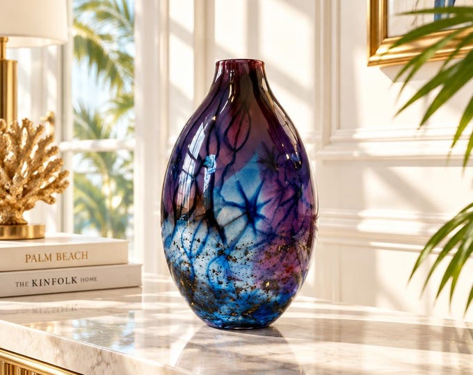 Vintage Signed Michael M P Byrd art glass cased vase 2005. 12” x 7”
