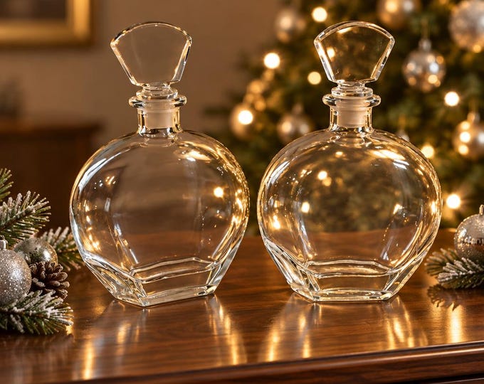 Vintage PAIR of Italian designer “Light & Music” decanters by Luigi Bormioli. 9” x 6”