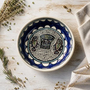 Vintage Jerusalem art pottery “loaves and fishes’ ceramic bowl- 6”