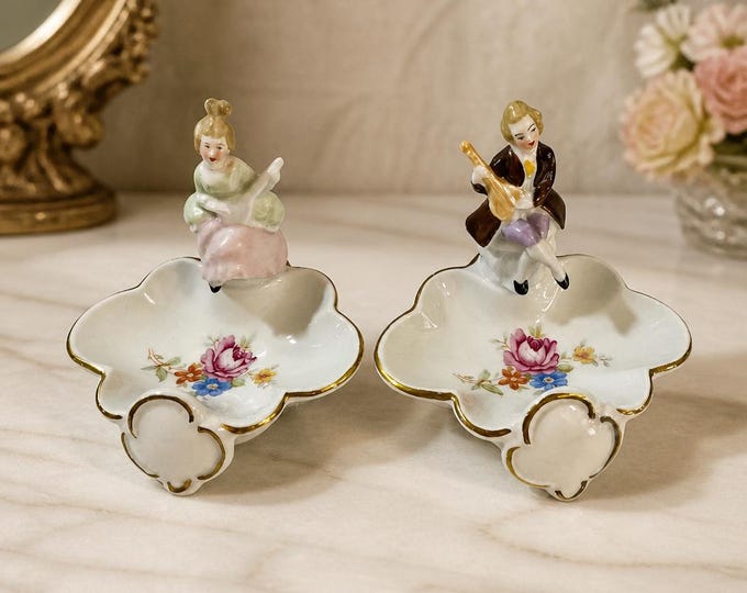 German Erphila porcelain trinket dishes with his/her musical instrument theme