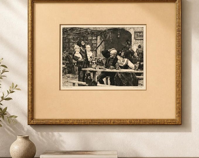 Antique etching by C.G. Helqvist of engraving by J. Holtzfpl, circa 1889. 16” x 14”
