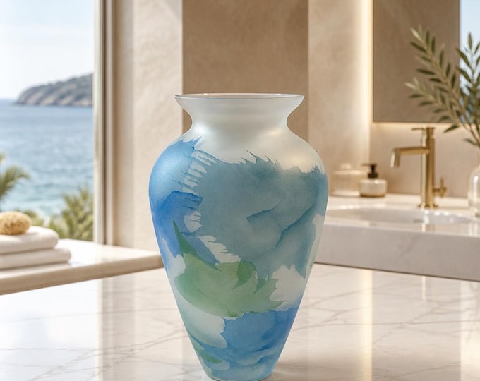 Vintage German hand blown frosted Glasstudio Gaschler vase 8”