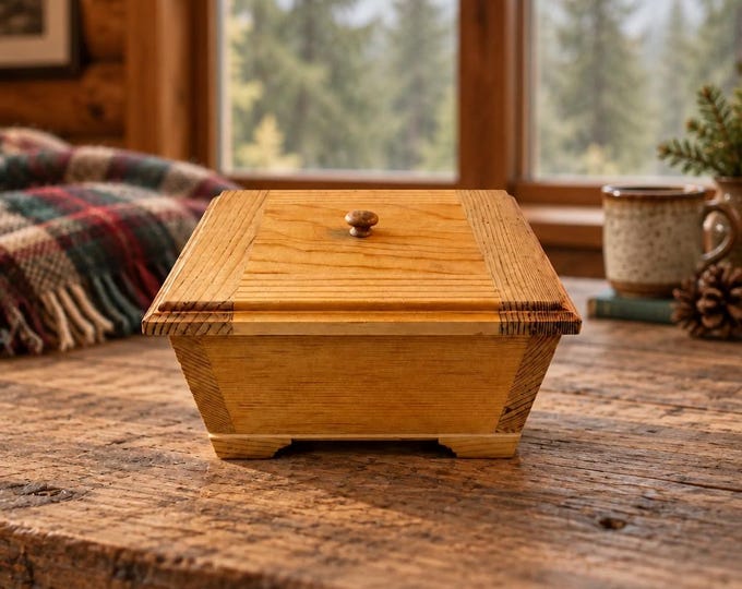 Handcrafted wooden box with fitted lid 3.5” x 7”