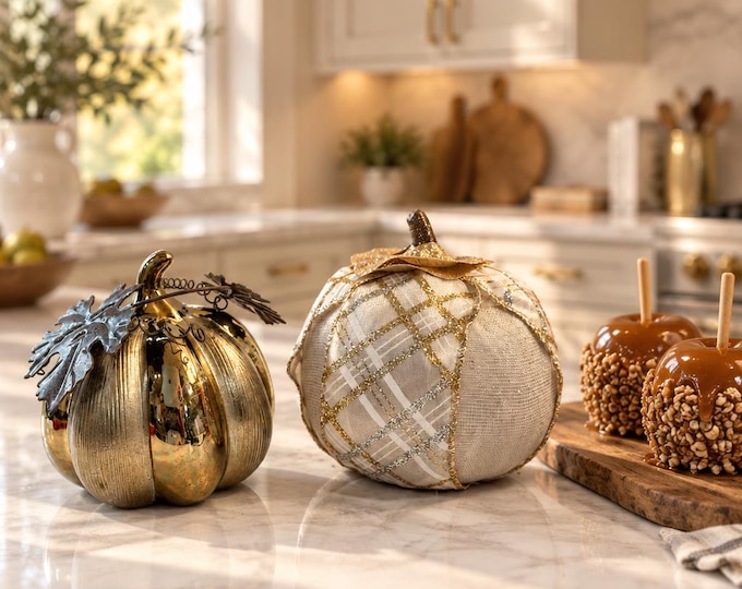 Vintage pair of decorative pumpkins