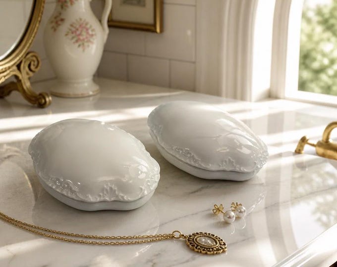 PAIR of vintage Limoges elegant white porcelain dishes 3” x 7”