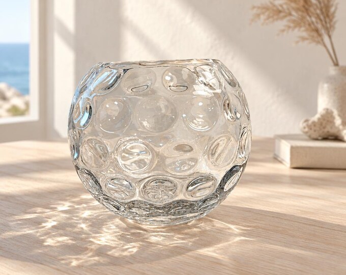 Contemporary clear art glass thumbprint rose bowl