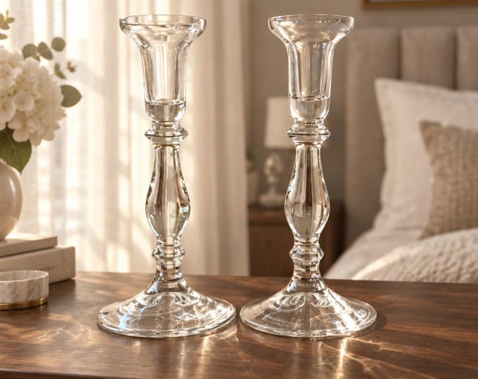Vintage glass candlesticks with baluster detail