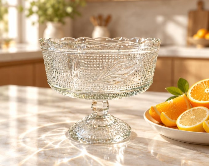 Vintage American Pressed Glass pedestal compote by E O Brody